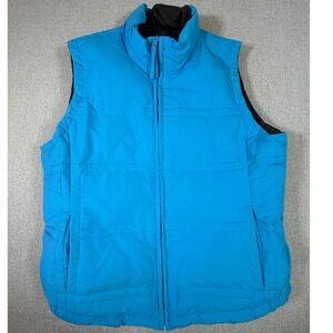 Cripple Creek Womens XL Blue Brown Reversible Down Fill Zip Front Vest Outerwear